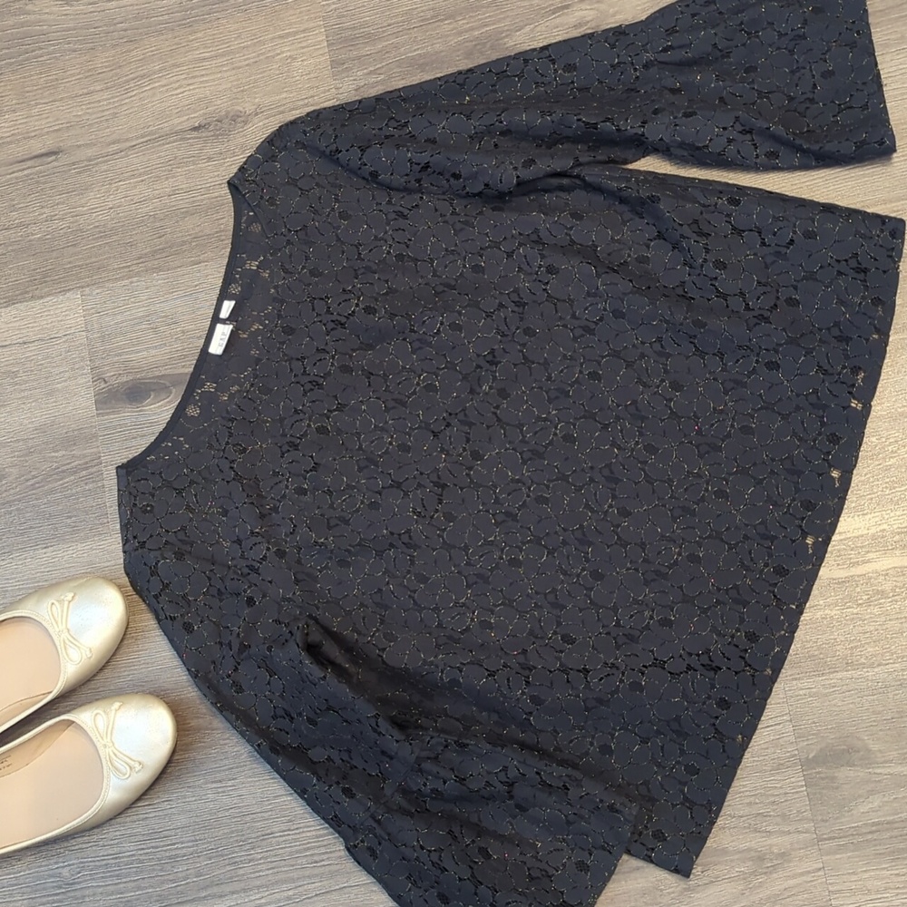 GAP Navy Blue Lace Top with Gold Detail with Bell Sleeves - Small